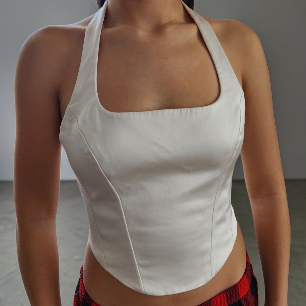 Wilfred Aritzia White Halter Satin Corset Top Small Bustier Clean Girl Night Out